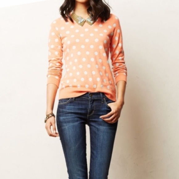 Coral and blue Anthro sweater w/ detachable collar - Picture 1 of 11